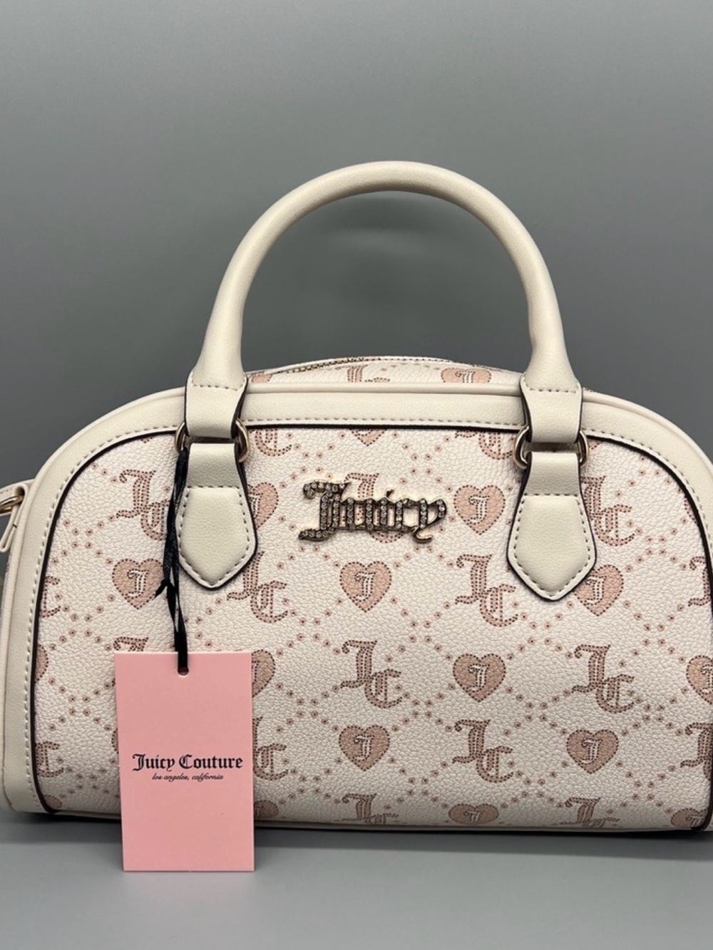 Juicy Couture Cream Satchel with Pink Monogram Accents